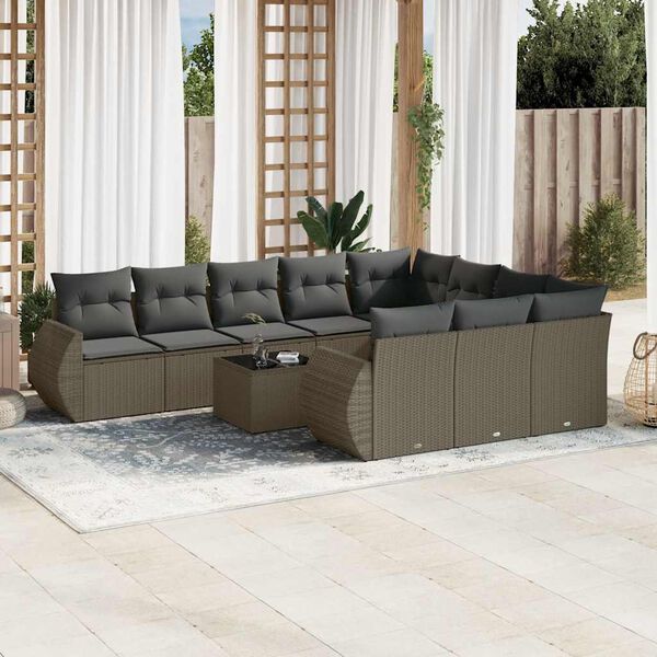 vidaXL Set Divani da Giardino 11 pz con Cuscini in Polyrattan Grigio