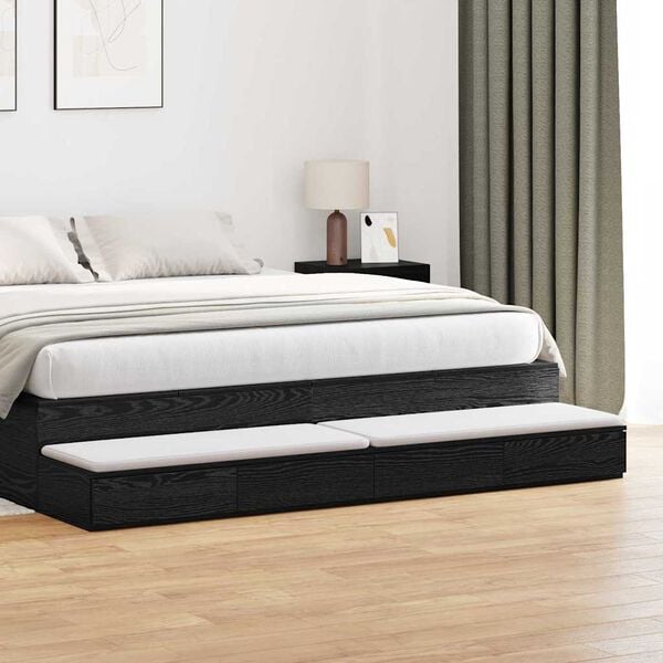 vidaXL Cassetti per letto Rovere Nero 180 x 36,5 x 16,5 cm
