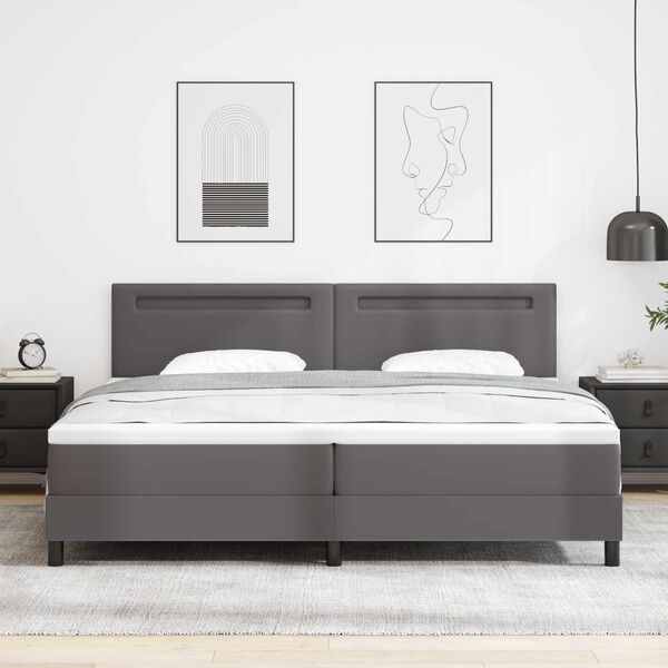 vidaXL Letto a molle con materasso Grigio 200 x 200 cm Pelle sintetica