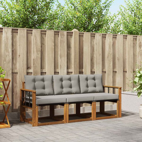 vidaXL Set di divani da esterno 3 pcs Grigio Naturale e Chiaro