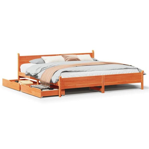 vidaXL Letto senza Materasso Marrone Cera 180x200 cm in Legno di Pino