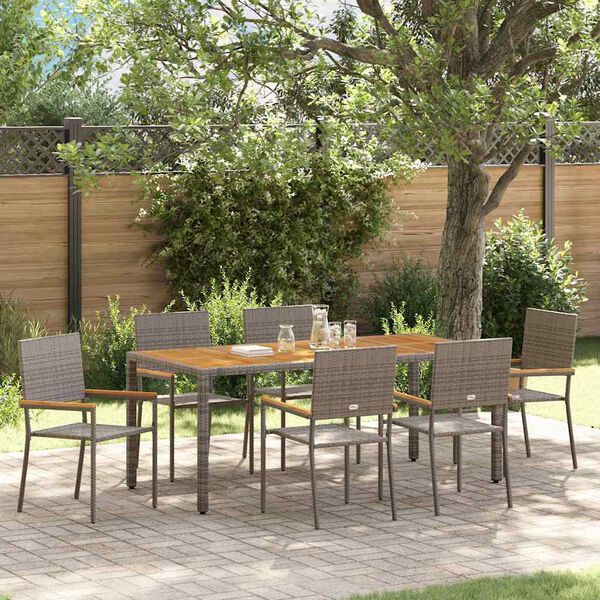vidaXL Set da Pranzo per Giardino 7 pcs Grigio polyrattan