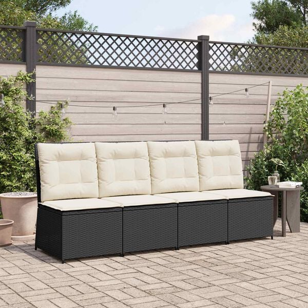 vidaXL Divano da giardino con cuscino Nero e Bianco Crema polyrattan
