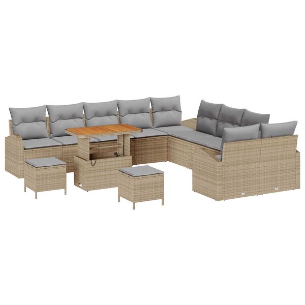 vidaXL Set Divano da Giardino con cuscino 13 pcs Beige Poly Rattan