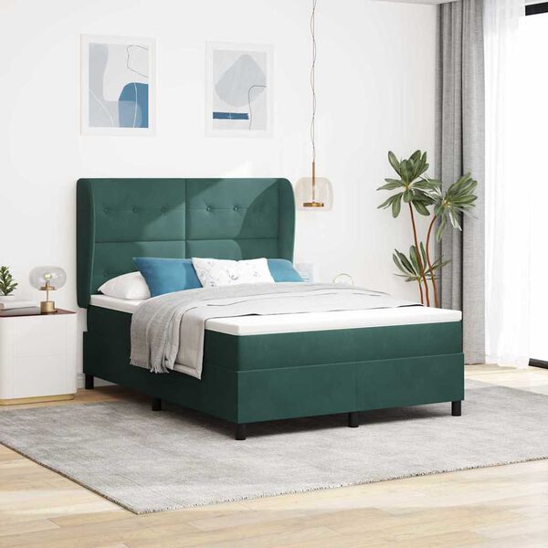 vidaXL Letto a molle con materasso Verde Scuro 190 x 140 cm Velluto