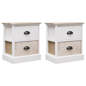 vidaXL Comodini 2pz Bianco e Naturale 38x28x45cm in Legno di Paulonia
