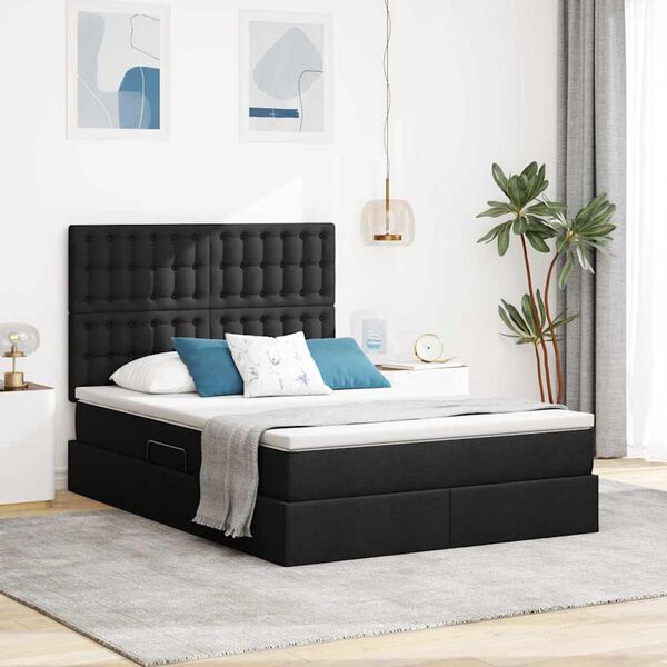 vidaXL Letto con contenitore e LED Nero 140 x 190 cm Poliestere