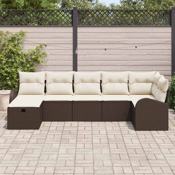 vidaXL Set Divano da Giardino con cuscino 7 pcs Marrone polyrattan