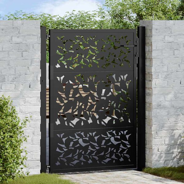 vidaXL Cancello da giardino nero 100x125 cm in acciaio con design a foglia