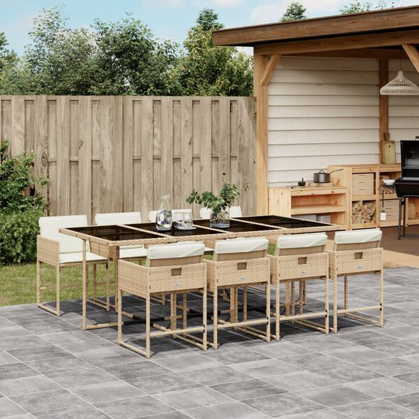vidaXL Set da Pranzo da Giardino 9 pz con Cuscini Beige in Polyrattan