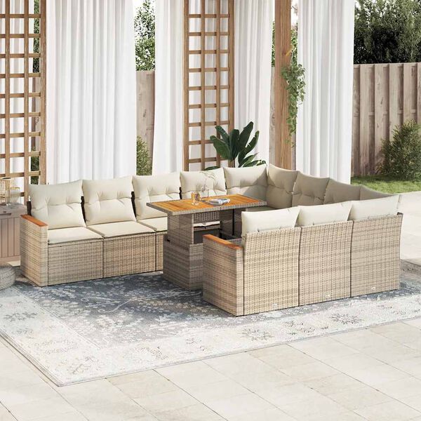 vidaXL Set Divani da Giardino 11pz con Cuscini Beige Acacia Polyrattan