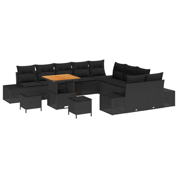vidaXL Set Divano da Giardino con cuscino 13 pcs Nero Poly Rattan
