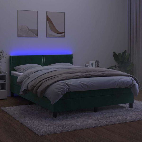 vidaXL Letto a Molle con Materasso e LED Verde Scuro 140x200cm Velluto