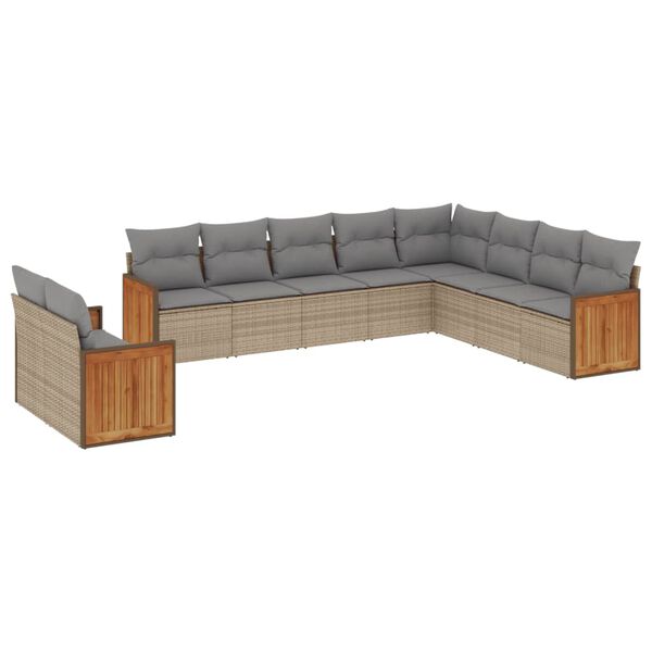 vidaXL Set Divano da Giardino 10 pz con Cuscini Beige in Polyrattan
