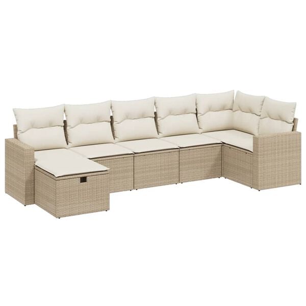 vidaXL Set Divani da Giardino 7 pz con Cuscini Beige in Polyrattan