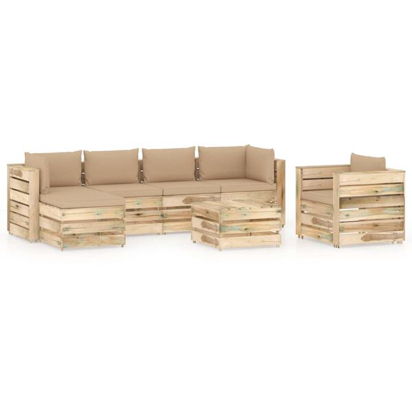 vidaXL Set Divani da Giardino con Cuscini 7 pz Legno Impregnato Verde