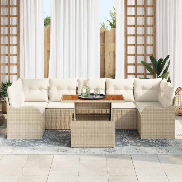 vidaXL Set Divano da Giardino 8 pcs Beige Poly Rattan