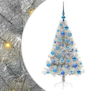 vidaXL Albero di Natale artificiale con luci integrate Argento 120 cm