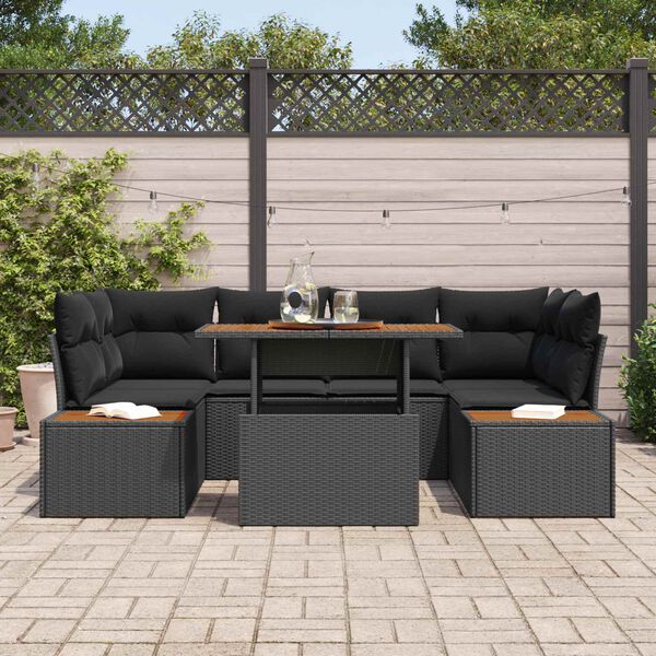 vidaXL Set Divano da Giardino con archiviazione 7 pcs Nero Poly Rattan
