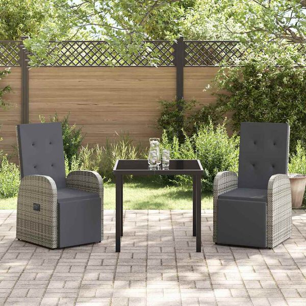 vidaXL Set da Pranzo per Giardino con cuscino 3 pcs Grigio polyrattan
