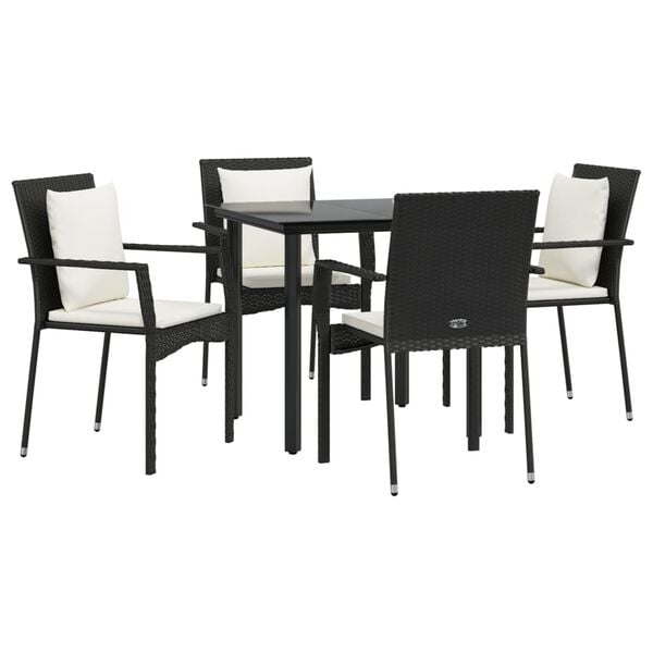 vidaXL Set da Pranzo da Giardino 5 pz Nero con Cuscini in Polyrattan