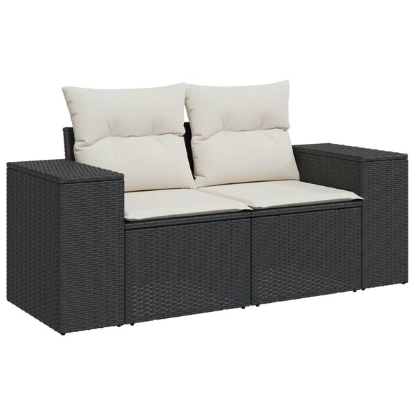 vidaXL Set Divani da Giardino 3 pz con Cuscini in Polyrattan Nero