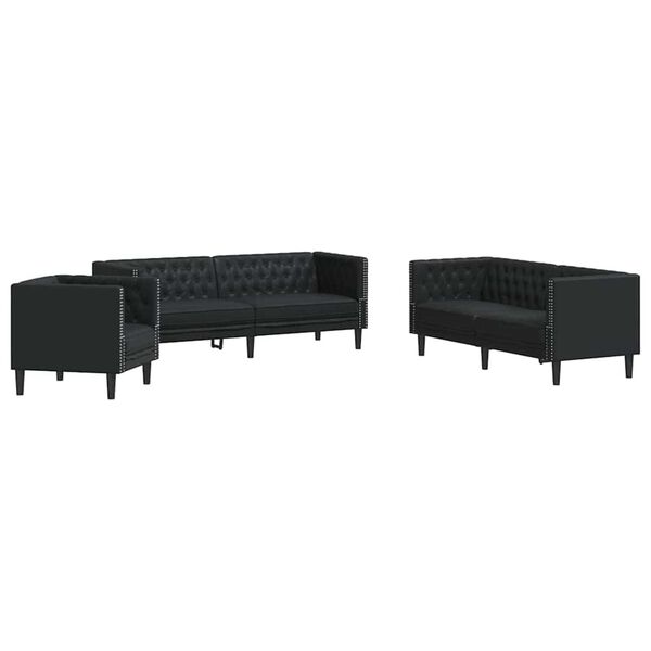vidaXL Divano per Soggiorno 3 pcs Nero 194 x 74,5 x 70,5 cm