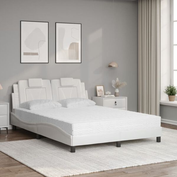 vidaXL Letto Viana con Materasso Bianco 140x190 cm in Similpelle
