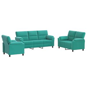 vidaXL Set di divani 3 pcs Turchese Velluto