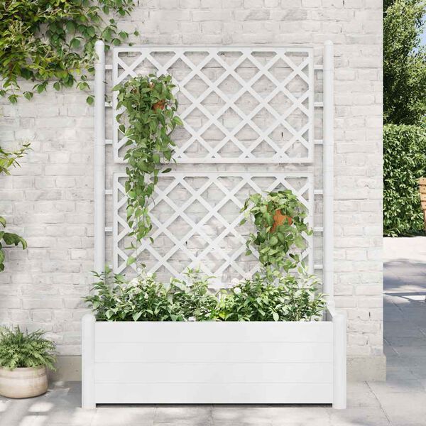 vidaXL Fioriera da Giardino con Graticcio 100x43x142 cm PP Bianco
