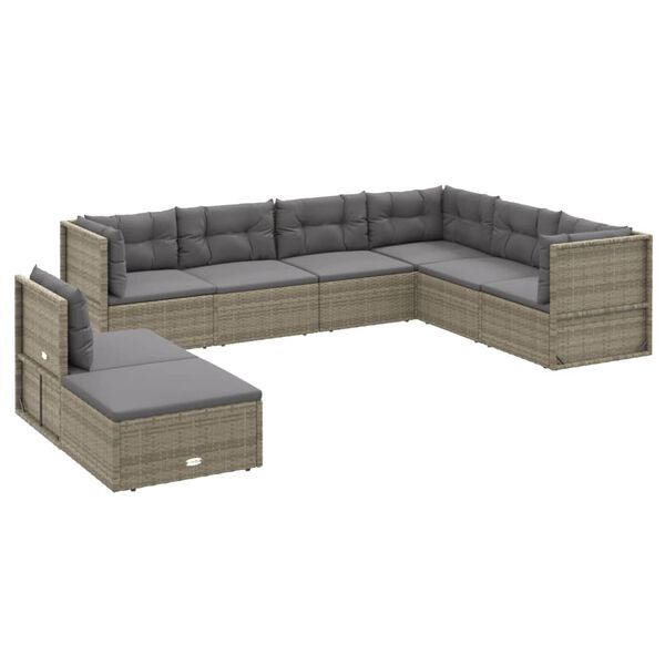 vidaXL Set Divani da Giardino 8 pz con Cuscini in Polyrattan Grigio