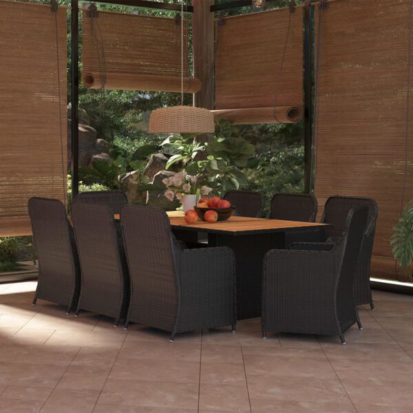vidaXL Set da Pranzo da Giardino 9 pz in Polyrattan Nero