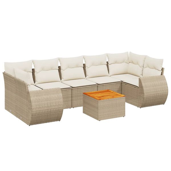 vidaXL Set Divano da Giardino 8 pz con Cuscini Beige in Polyrattan