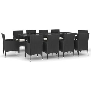 vidaXL Set da Pranzo da Giardino 11 pz con Cuscini in Polyrattan Nero