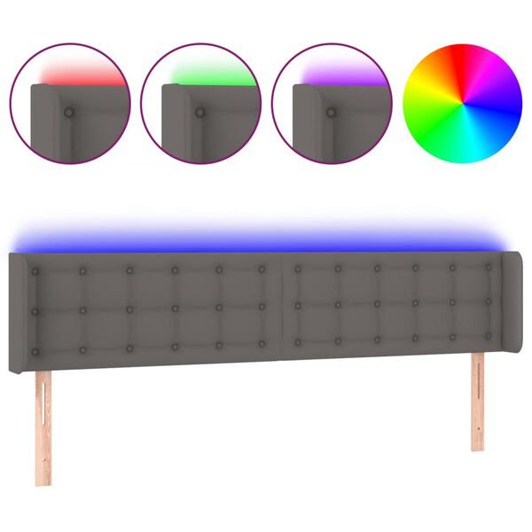 vidaXL Testiera a LED Grigio 203x16x78/88 cm in Similpelle