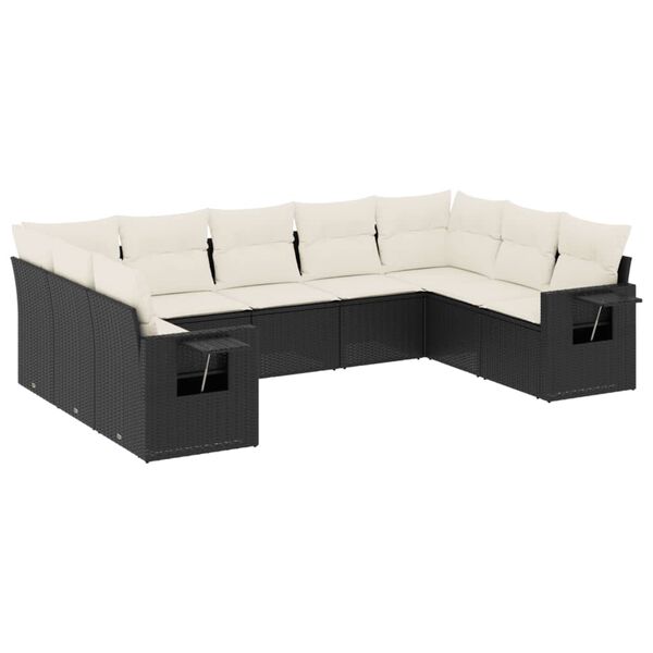 vidaXL Set Divani da Giardino 9 pz con Cuscini Nero in Polyrattan