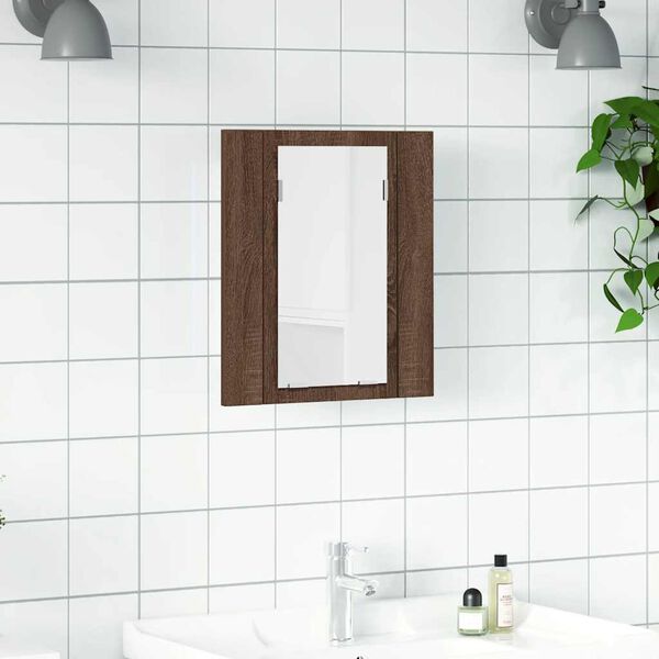 vidaXL Mobile Bagno Specchio LED Rovere Marrone 40x12x45cm Multistrato