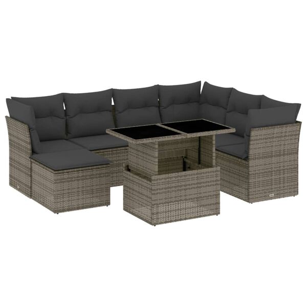 vidaXL Set Divano da Giardino 8 pz con Cuscini Grigio in Polyrattan
