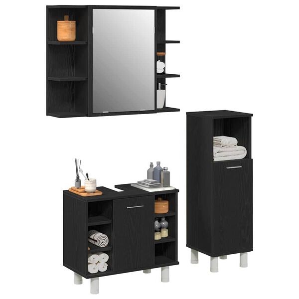 vidaXL Set di mobili per il bagno 3 pcs Nero 30 x 30 x 99,5 cm