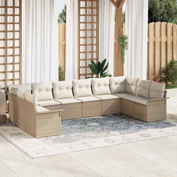 vidaXL Set Divano da Giardino 10 pcs Beige polyrattan