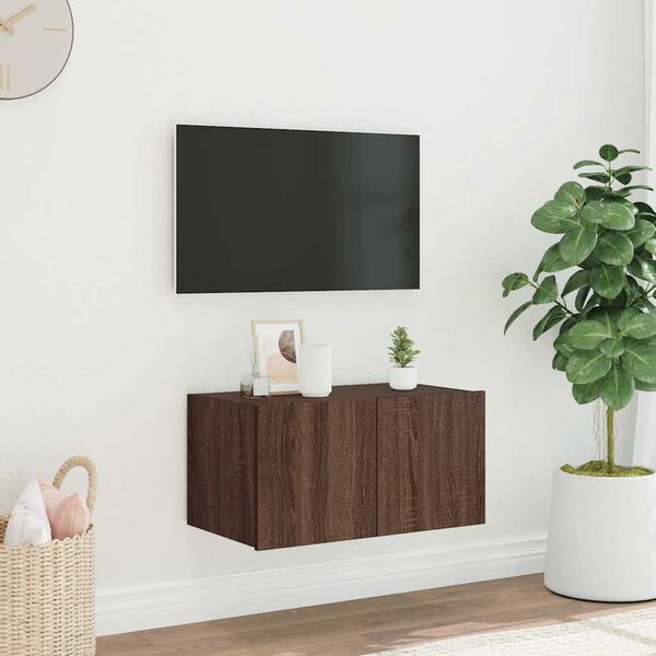 vidaXL Mobile TV a Parete con Luci LED Rovere Marrone 60x35x31 cm