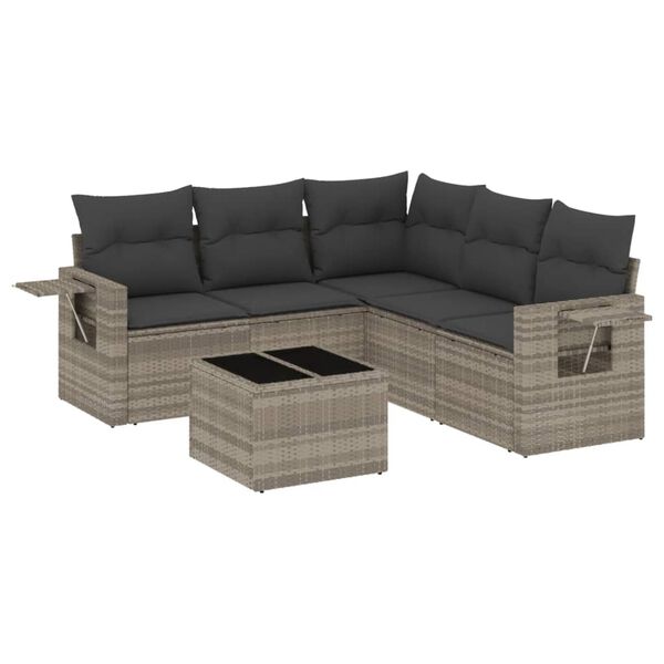 vidaXL Set Divano da Giardino 6pz con Cuscini Grigio Chiaro Polyrattan
