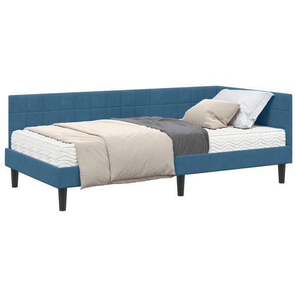 vidaXL Struttura Letto Angolare con Materasso 2 pcs Blu Velluto