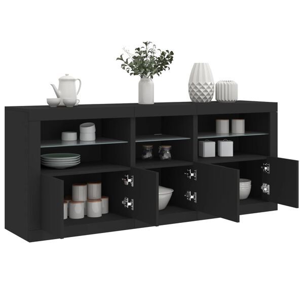 vidaXL Credenza con Luci LED Nera 162x37x67 cm