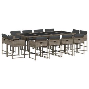 vidaXL Set da Pranzo da Giardino 13pz con Cuscini Grigio in Polyrattan