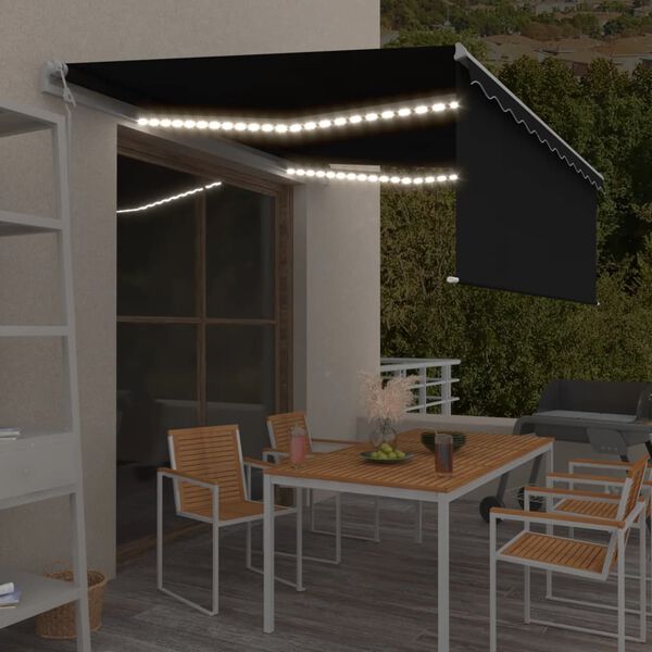 vidaXL Tenda Automatica Parasole Sensore Vento e LED 4x3m Antracite