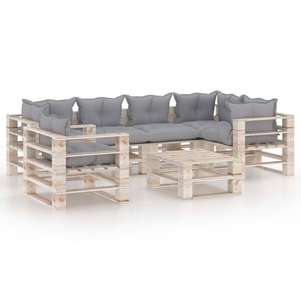 vidaXL Set Divani da Giardino Pallet 7 pz con Cuscini in Legno di Pino