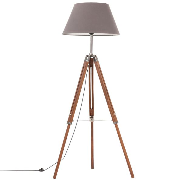 vidaXL Lampada a Treppiede Marrone e Grigio in Legno di Teak 141 cm