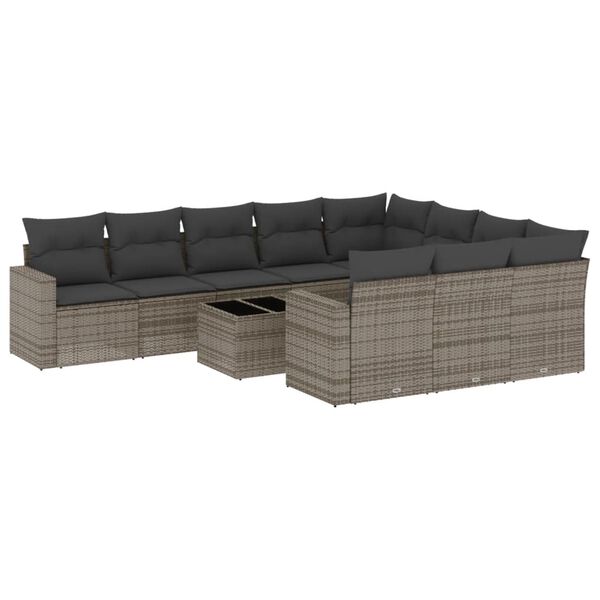 vidaXL Set Divani da Giardino 11 pz con Cuscini in Polyrattan Grigio
