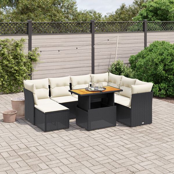 vidaXL Set Divani da Giardino con Cuscini 8 pz Nero in Polyrattan